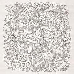 Cartoon cute doodles hand drawn Fastfood illustration