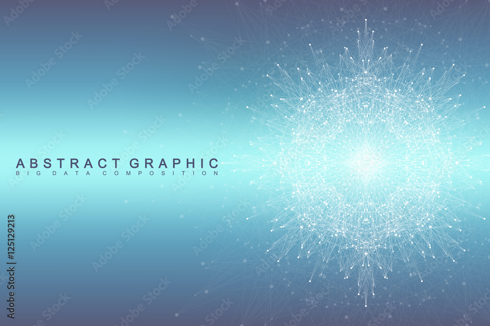 Aufkleber Big data complex. Graphic abstract background communication. Perspective backdrop of depth. Minimal array with compounds lines and dots. Digital data visualization. Big data vector illustration.