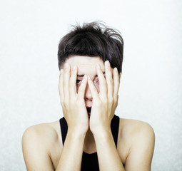 portrait of young girl teenage looking bad like junkie, social issues concept
