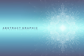 Big data complex. Graphic abstract background communication. Perspective backdrop of depth. Minimal array with compounds lines and dots. Digital data visualization. Big data vector illustration.