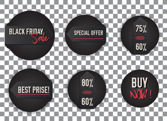 Black Friday Sale badges and labels set. Vector illustration. Isolated banners o