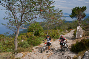 Fototapeta premium Elba Island, Mount Perone pedaling on a mountain bike