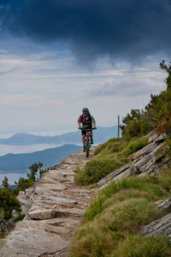 Elba Island, Mount Perone pedaling on a mountain bike