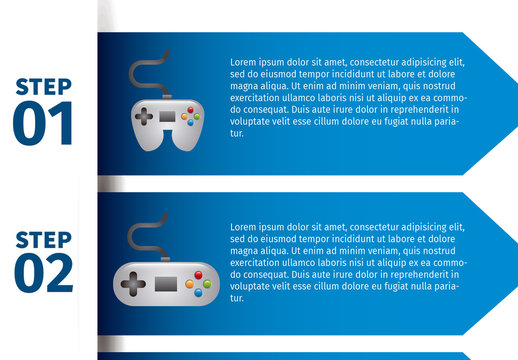 Blue gradient retro gaming infographic arrows template
