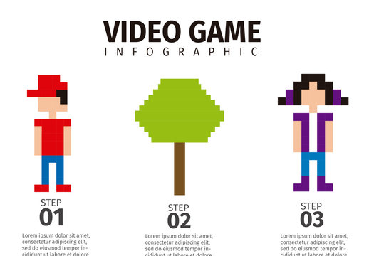 Gender-Based Video Game Data Infographic with Pixelated Pictogram Icons 2