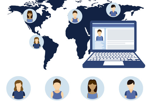Blue Flat Global Social Network Infographic Template Design