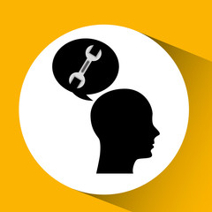 head silhouette black icon wrench tool vector illustration eps 10
