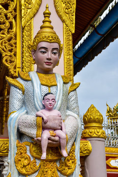 Myanmar goddess statue holding child statue