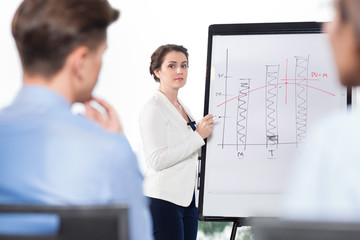 Lecturer Showing Graph on Flipchart to Audience