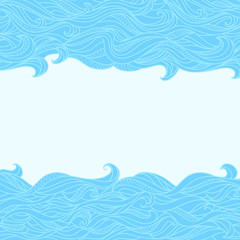 Abstract Waves Background, Vector Blue Colorful Hand-drawn Pattern