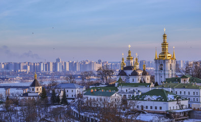 Panoramic view on Kiev Pechersk Lavra Monastery in winter