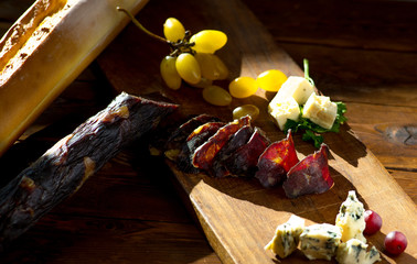 jerked sausage on a cutting board