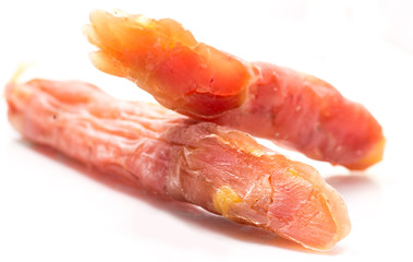 jerked sausage on a white background