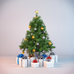 Dekorierter Christbaum, Weihnachtsbaum und Geschenken