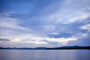 Naklejka na ściany i meble Sunset on lake Zyuratkul. Ural. Russia