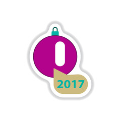 Vector illustration in paper sticker style Christmas ball and new 2017 year