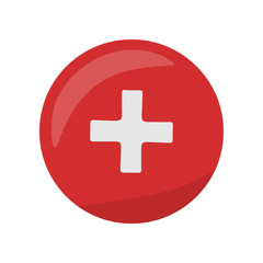 Red Cross Icon on Button. First Medical Aid Sign