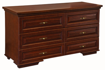 Classic wooden chest drawer isolated on white