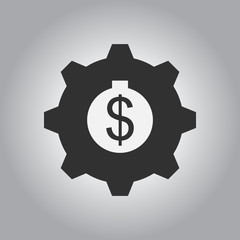 black and white Vector illustration in flat design of cogwheel with dollar