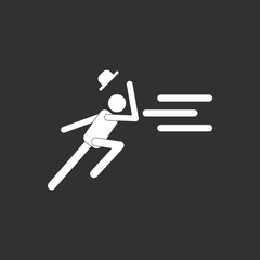 black and white Vector illustration in flat design of man running in storm