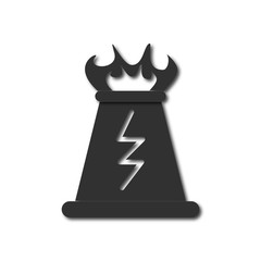 Black and white Vector illustration in flat design of volcano explosion and fissure