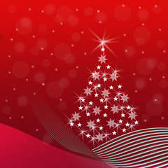 Red Christmas background with fir tree