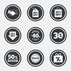 Sale discounts icon. Shopping, deal signs.