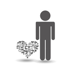 man silhouette with heart icons gym sport vector illustration