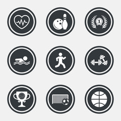 Sport games, fitness icon. Football, basketball.