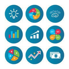 Chart with arrow, brainstorm. Cash money.