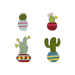Vector illustration of a set of hand drawn cactus.