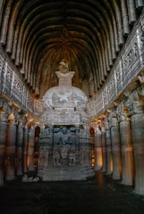 Fotobehang Monument Chaitya-griha or prayer hall in Cave 26. Part of 29 rock-cut Buddhist cave monuments at Ajanta Caves.   Part of UNESCO World Heritage Site.