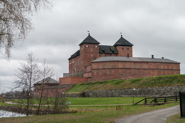 The view of the old fortress-prison cloudy autumn day. Hameenlinna, Finland