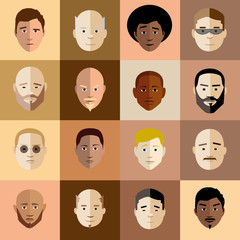 Illustrated vector man head set in retro style