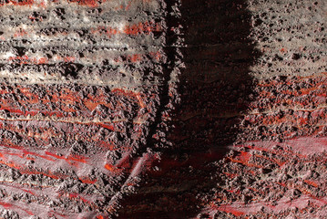Underground multicolor fragment of wall in potassium salt mine w