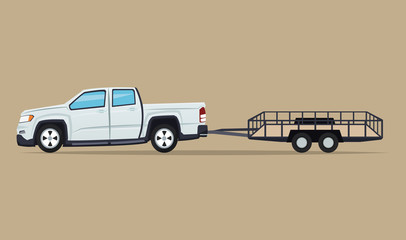 Pickup with trailer icon. Vehicle transportation travel and trip theme. Colorful design. Vector illustration © Jemastock