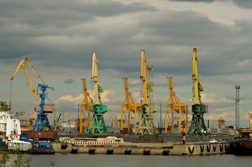 Fototapeta premium Tower cranes at the port.