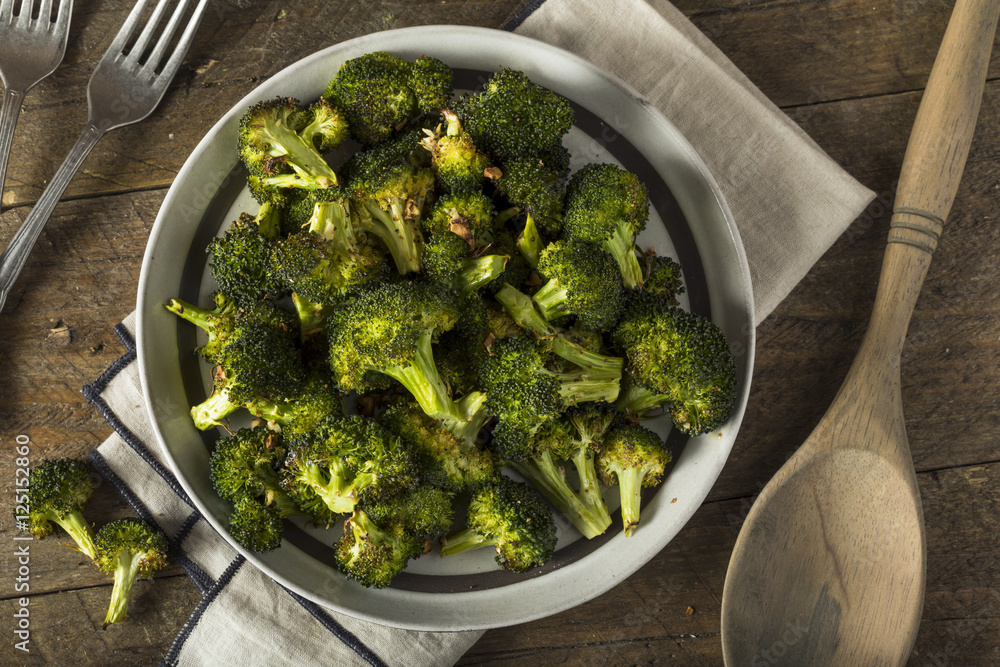 Poster organic green roasted broccoli florets