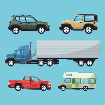 Cars and truck icon. Vehicle transportation travel and trip theme. Colorful design. Vector illustration