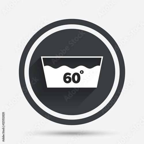 "Wash icon. Machine washable at 60 degrees symbol." Stock image and