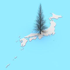 3d Illustration of Japan Map With Pine Tree As Japanese Symbol For Strength