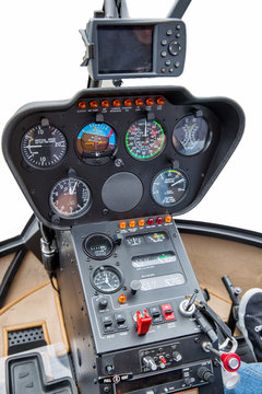 The dashboard panel in a helicopter cockpit