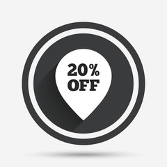 20 percent sale pointer tag sign icon.