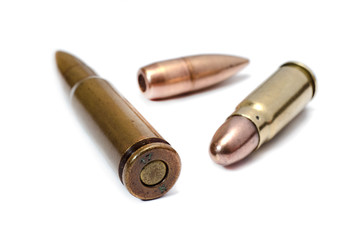 Cartridges and bullets for assault rifle of 7.62 caliber closeup