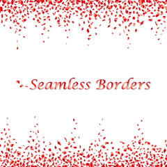 Seamless red confetti borders on white background. Vector illustration.