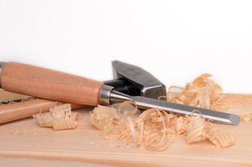 Holz Hammer und Meißel