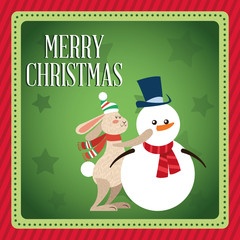 Rabbit and snowman cartoon icon. Christmas season card decoration and celebration theme. Colorful design. Vector illustration