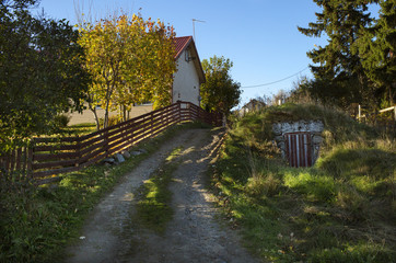Fototapeta na wymiar Country cottage house in autumn