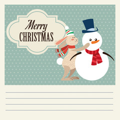 Rabbit and snowman cartoon icon. Christmas season card decoration and celebration theme. Colorful design. Vector illustration