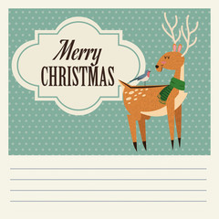 Deer and bird icon. Christmas season card decoration and celebration theme. Colorful design. Vector illustration